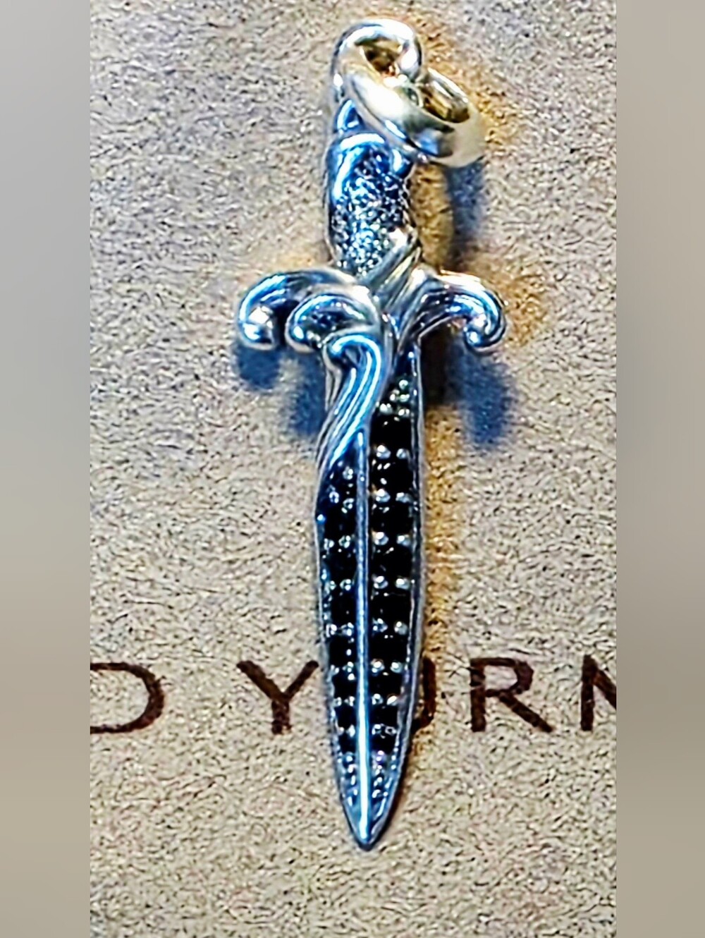 David Yurman Sterling Silver Dagger Pendant with Black Pave Diamonds